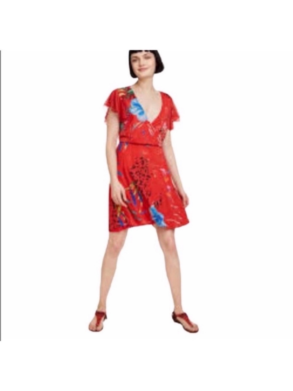 Desigual Miranda NWT bohemian feminine faux wrap red floral sexy dress medium - Picture 4 of 16
